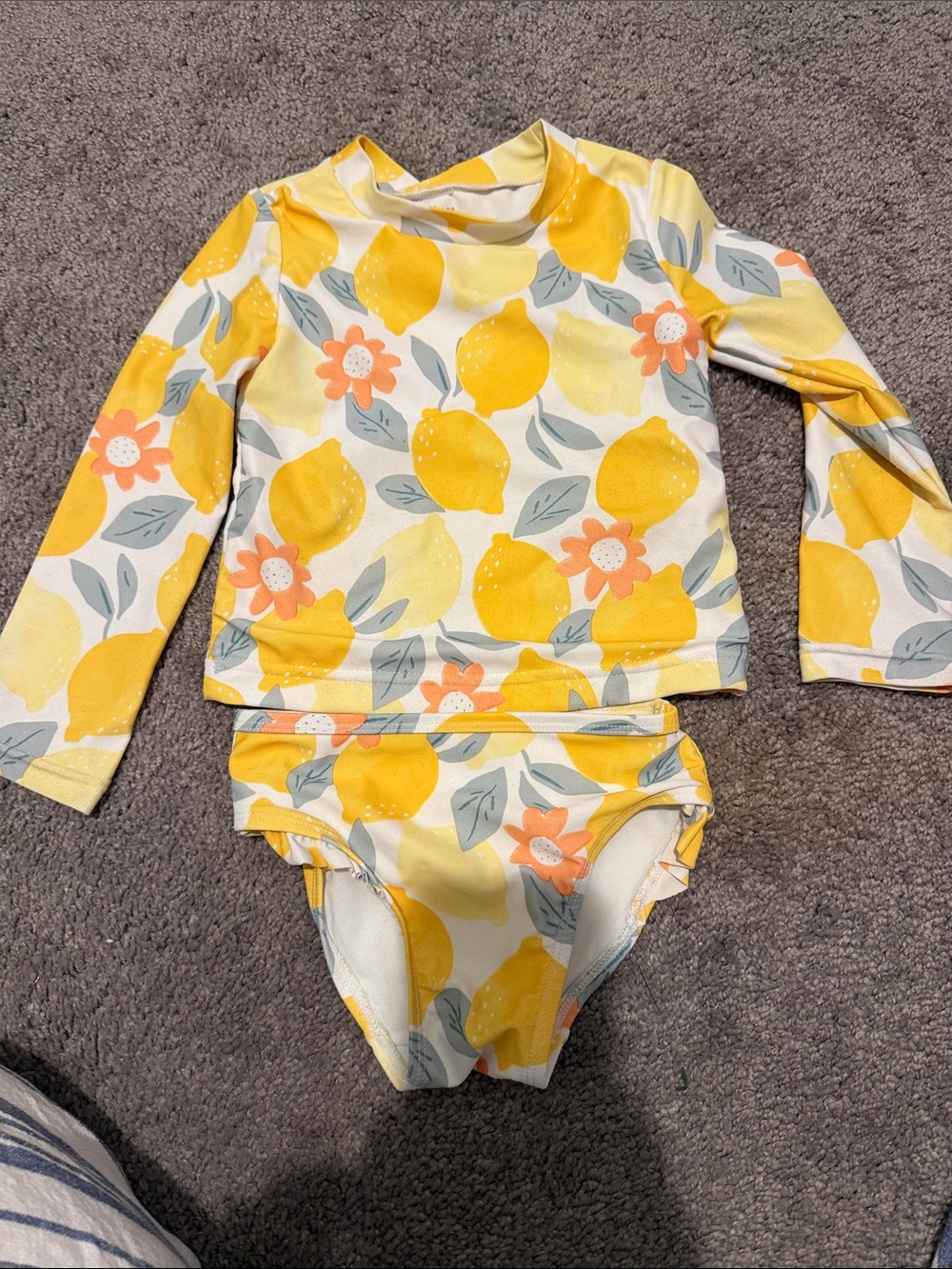 Just One You Lemon Print Rash Guard Set - Yellow Floral Swim Top & Bottom